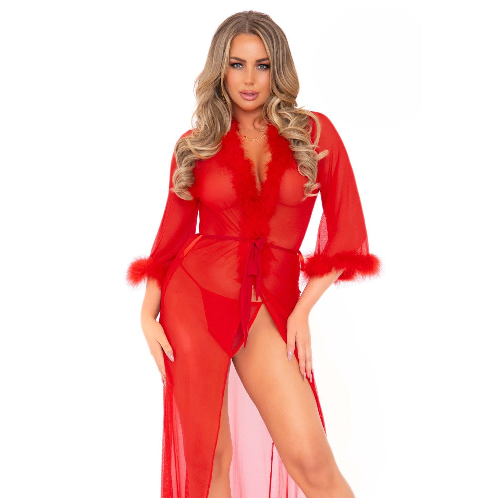 Leg Avenue Marabou robe with String Red - image 4