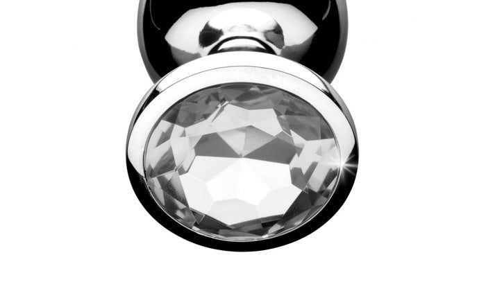 MEDIUM Metal Butt Plug Crystal Clear Gem 8cm - image 3