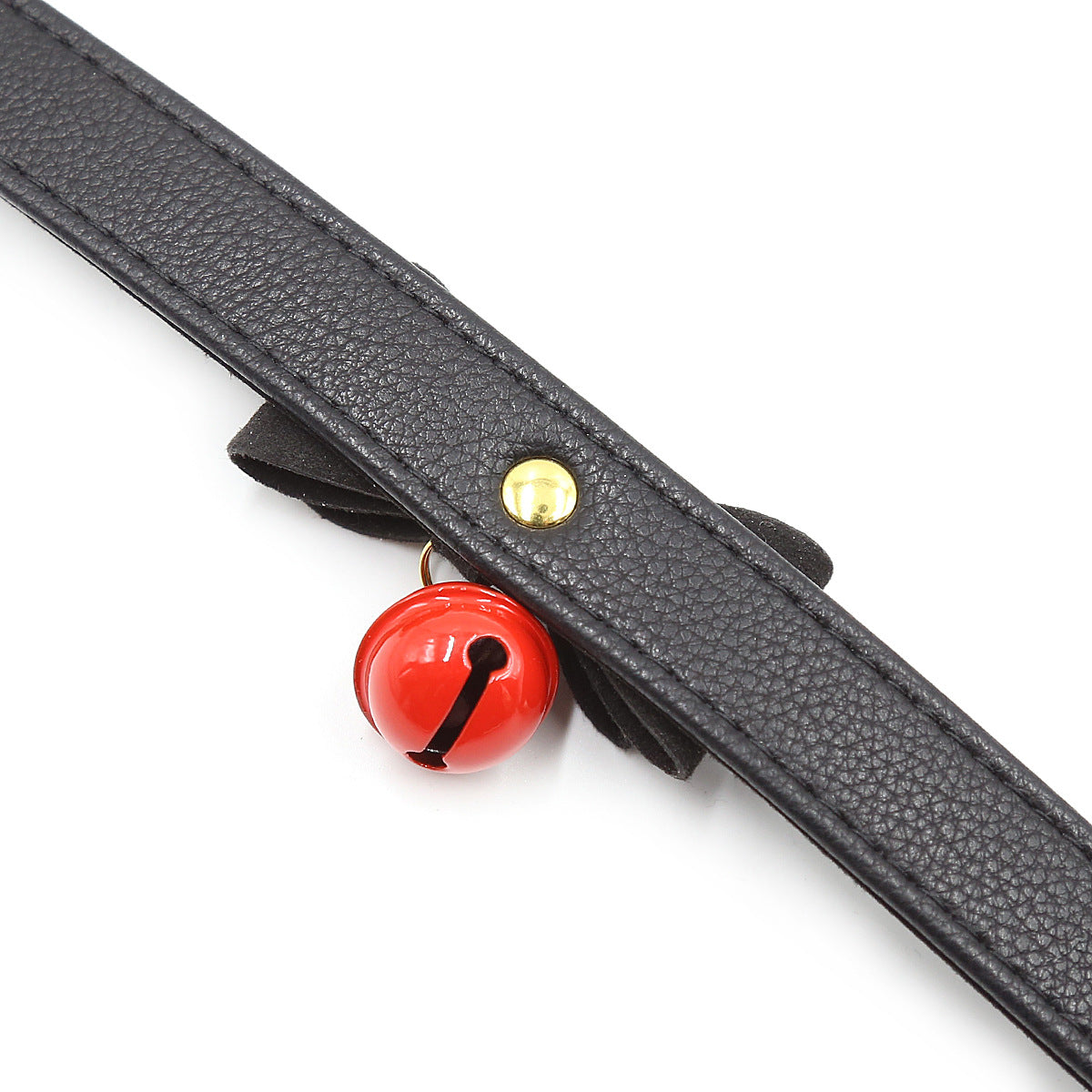 Black leather Kitty Collar with Red Bell - image 5