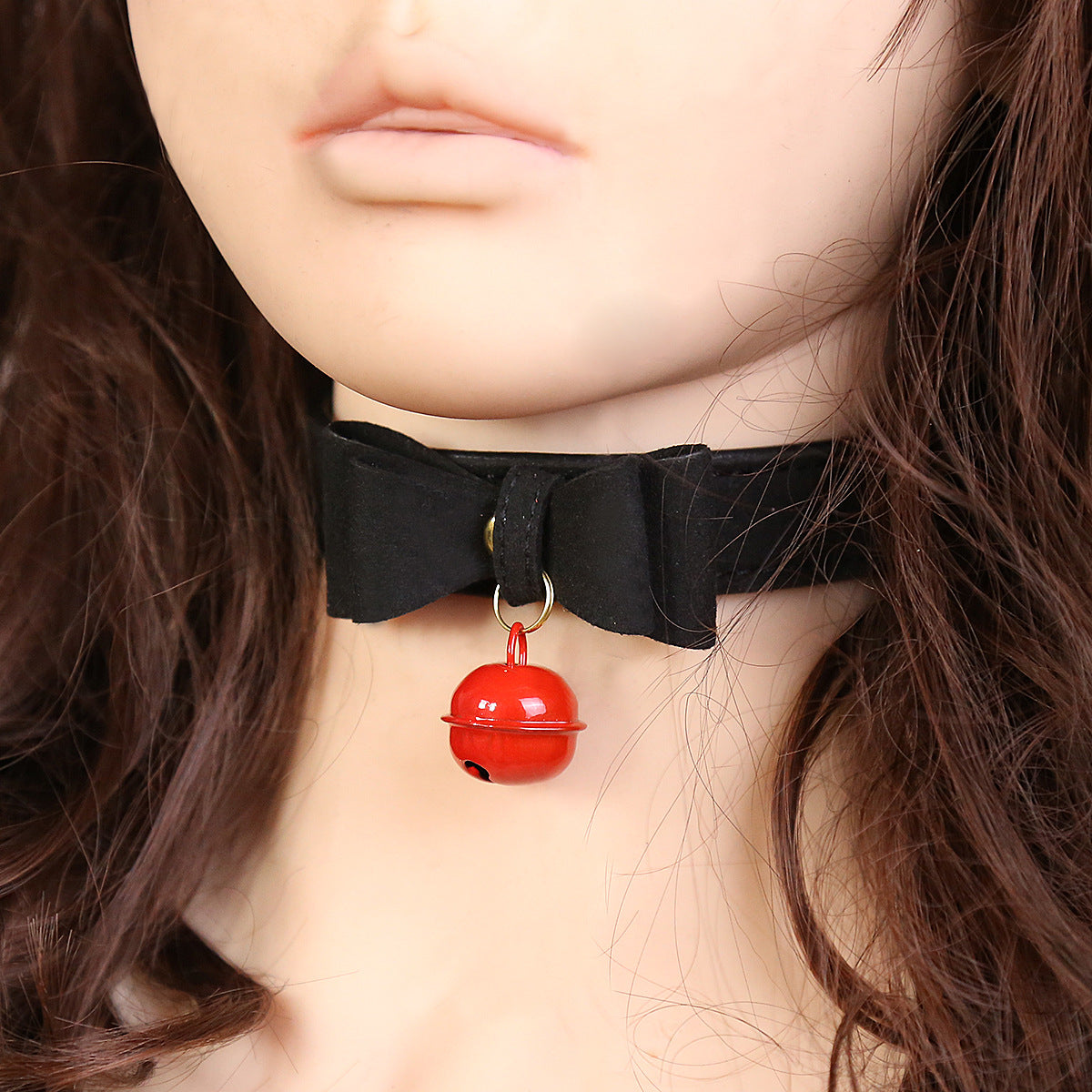 Black leather Kitty Collar with Red Bell - image 3