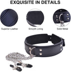 Leather Neck collar with chained nipple clamps - image 3