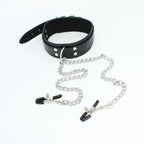Leather Neck collar with chained nipple clamps