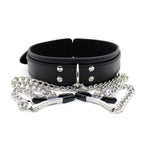 Leather Neck collar with chained nipple clamps - image 2