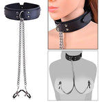 Leather Neck collar with chained nipple clamps - image 4