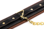 Brown Black Leather Collar with Gold metal chain Leash - image 2