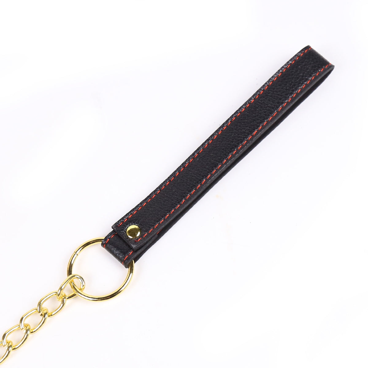 Brown Black Leather Collar with Gold metal chain Leash - image 3