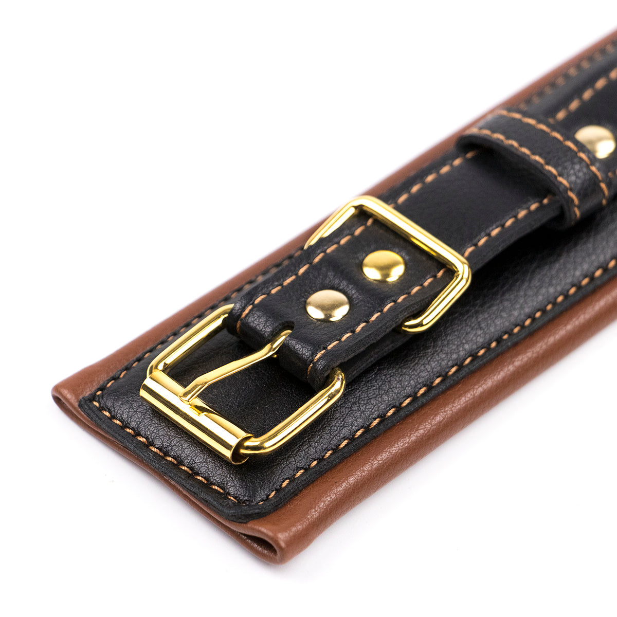 Brown Black Leather Collar with Gold metal chain Leash - image 6