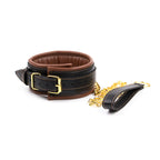 Brown Black Leather Collar with Gold metal chain Leash - image 7