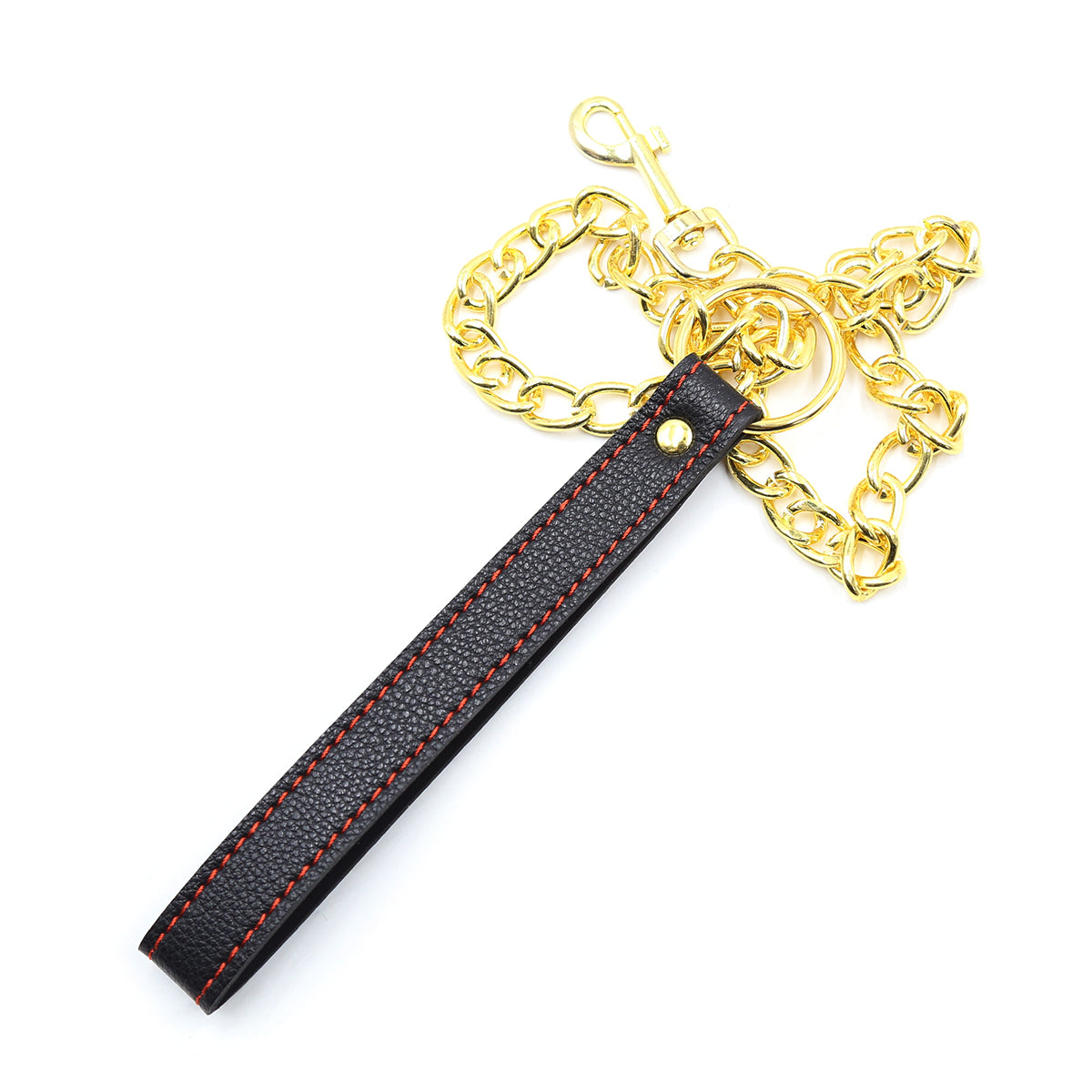 Brown Black Leather Collar with Gold metal chain Leash - image 4