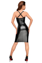 Noir Handmade Powerwetlook Pencil Dress with Chequered Tape Inserts - image 2
