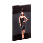 Noir Handmade Powerwetlook Pencil Dress with Chequered Tape Inserts - image 3
