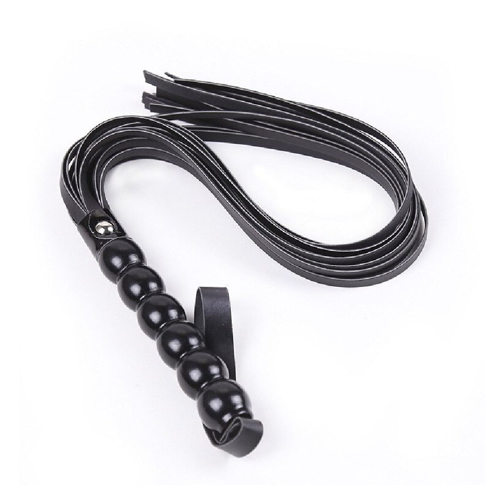Naughty Toys Black Leather Flogger Whips with Beaded Handle 65 cm Κύρια εικόνα προϊόντος