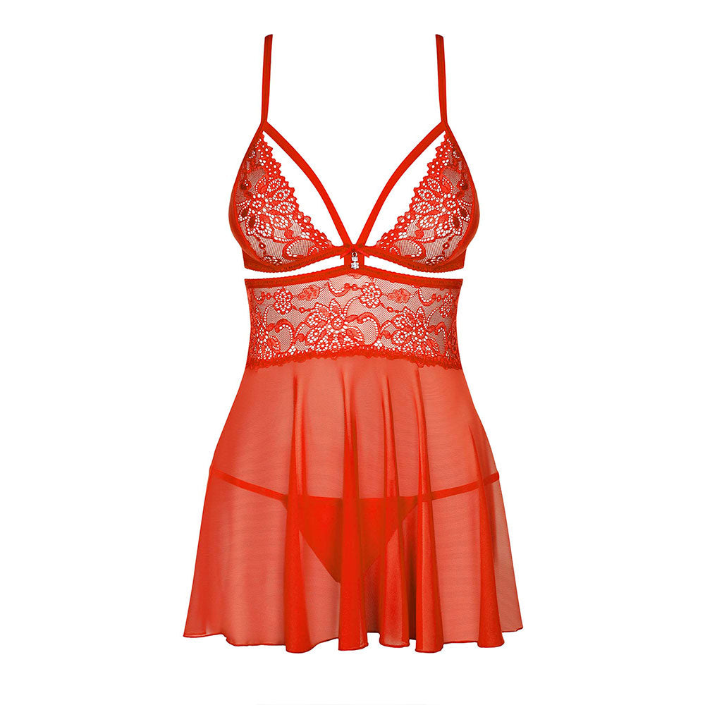 Obsessive Plus Size Charming Red Babydoll with Thong Κύρια εικόνα προϊόντος