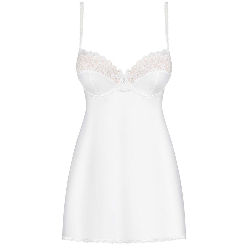 Obsessive Glossy White Chemise with Thong