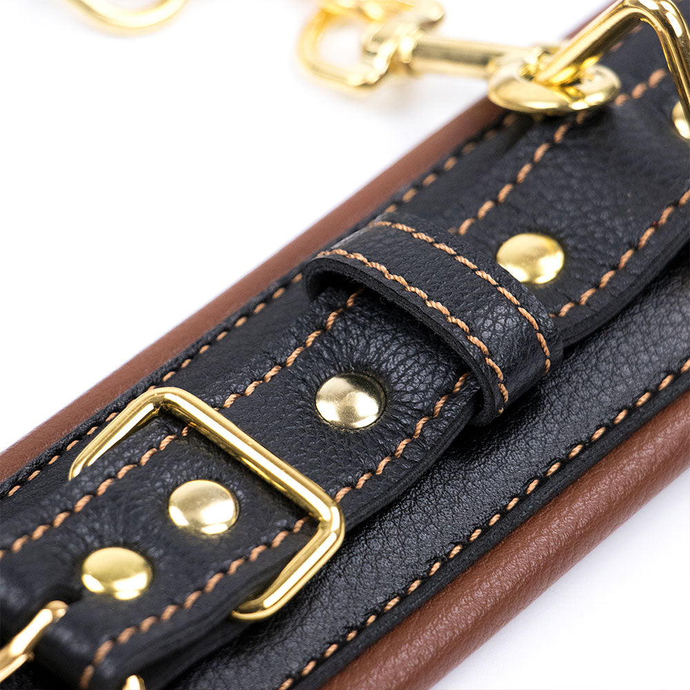 Brown Leather Padded WRIST Cuffs with Golden Chain - image 4
