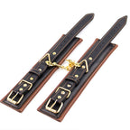 Brown Leather Padded WRIST Cuffs with Golden Chain - image 2