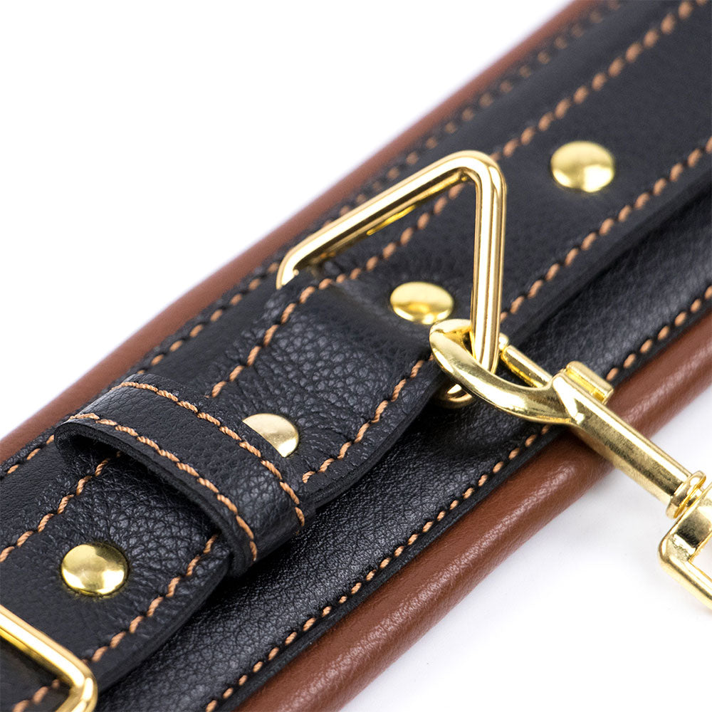 Brown Leather Padded WRIST Cuffs with Golden Chain - image 6