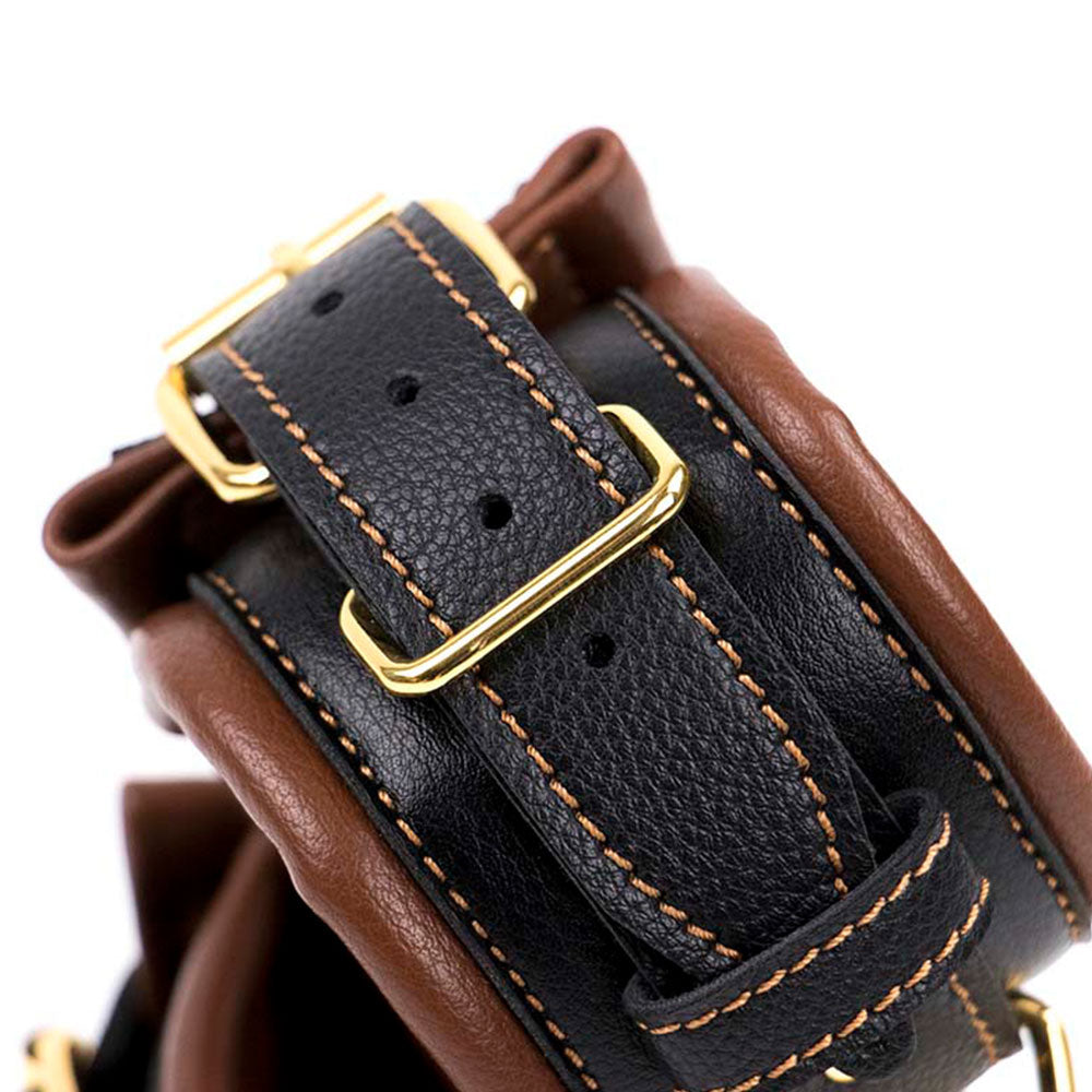 Brown Leather Padded WRIST Cuffs with Golden Chain - image 8