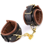 Brown Leather Padded WRIST Cuffs with Golden Chain