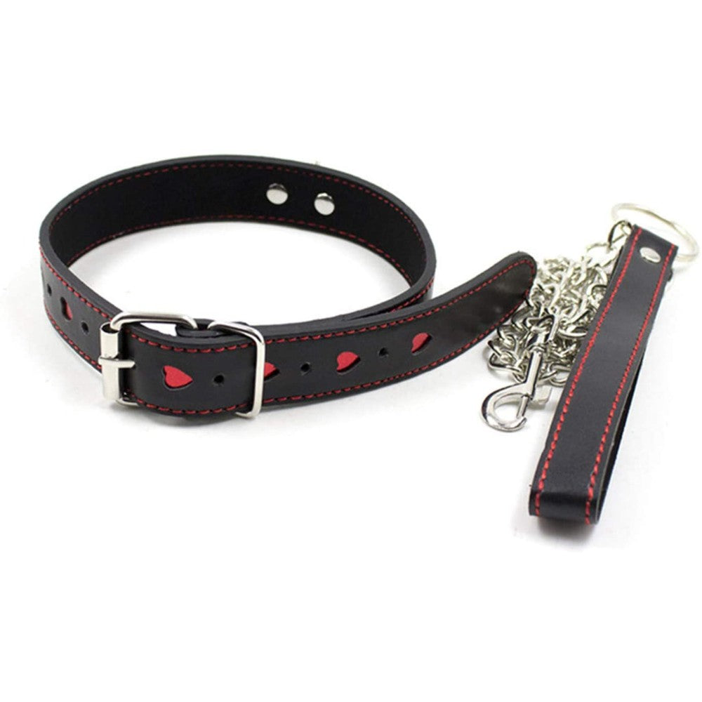 Leather Neck Collar with Metal Leash Chain Κύρια εικόνα προϊόντος