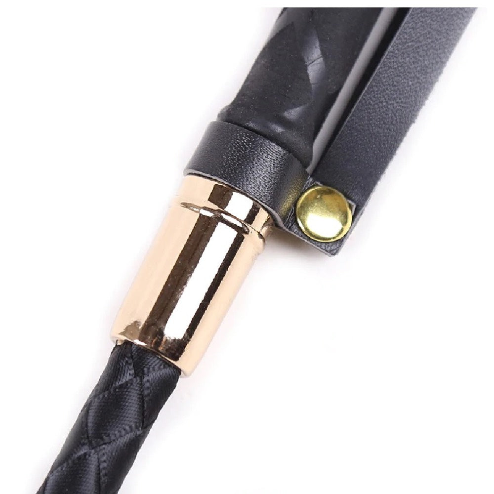 Short Black BDSM Crop with golden metal endings 30 cm - image 6