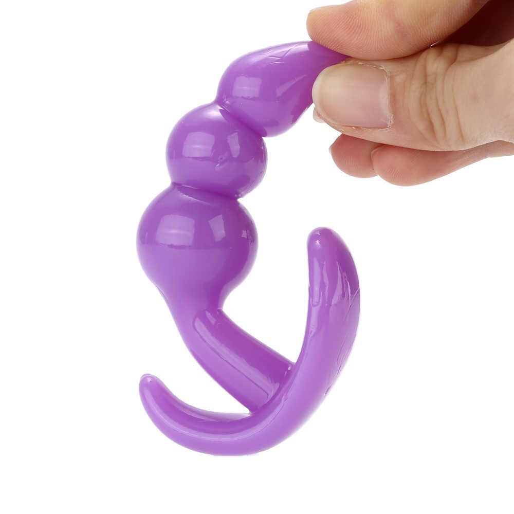 Μικρή μωβ πρωκτική σφήνα με τριπλή μπίλια για αρχάριους Naughty Toys 9 εκ Δευτερεύουσα εικόνα προϊόντος