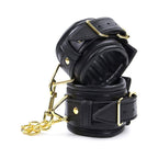 Black Leather Padded ANKLE Leg Cuffs with Golden Chain - image 3