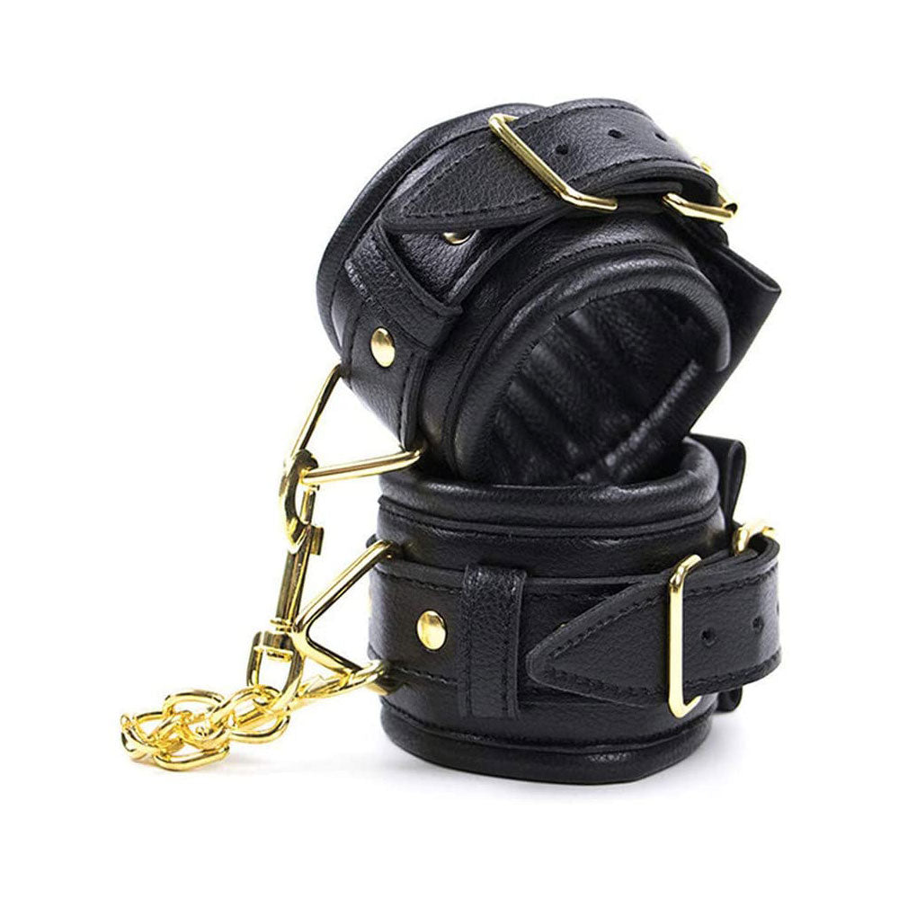 Black Leather Padded ANKLE Leg Cuffs with Golden Chain - image 3