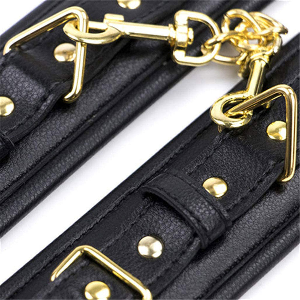 Black Leather Padded ANKLE Leg Cuffs with Golden Chain - image 5