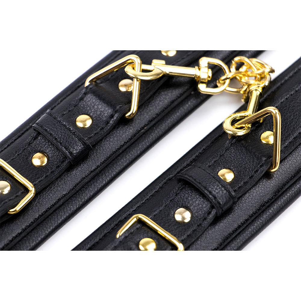 Black Soft Padded Leather WRIST Cuffs with Golden Chain - image 4