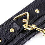 Black Soft Padded Leather WRIST Cuffs with Golden Chain - image 6
