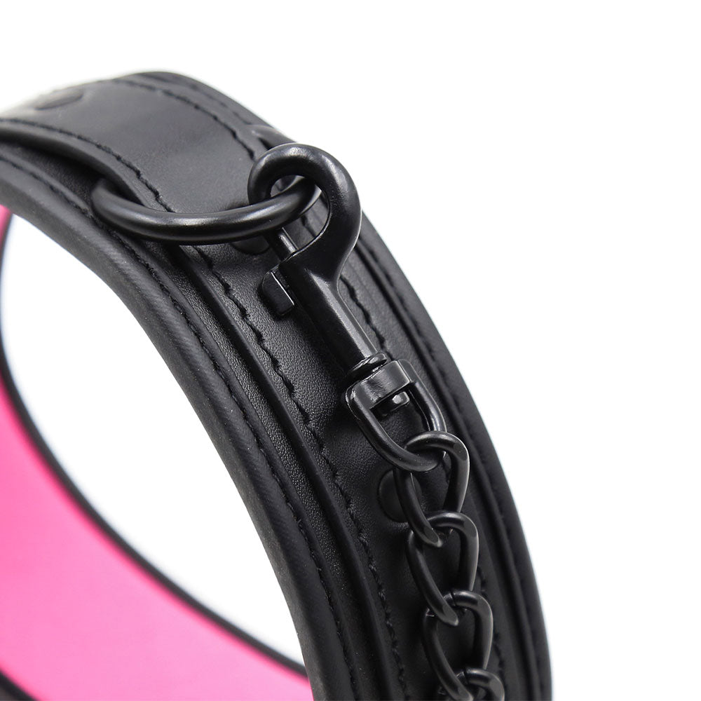 Leather Neoprene BLACK-PINK Neck Collar with Metallic Leash 60 cm - image 4