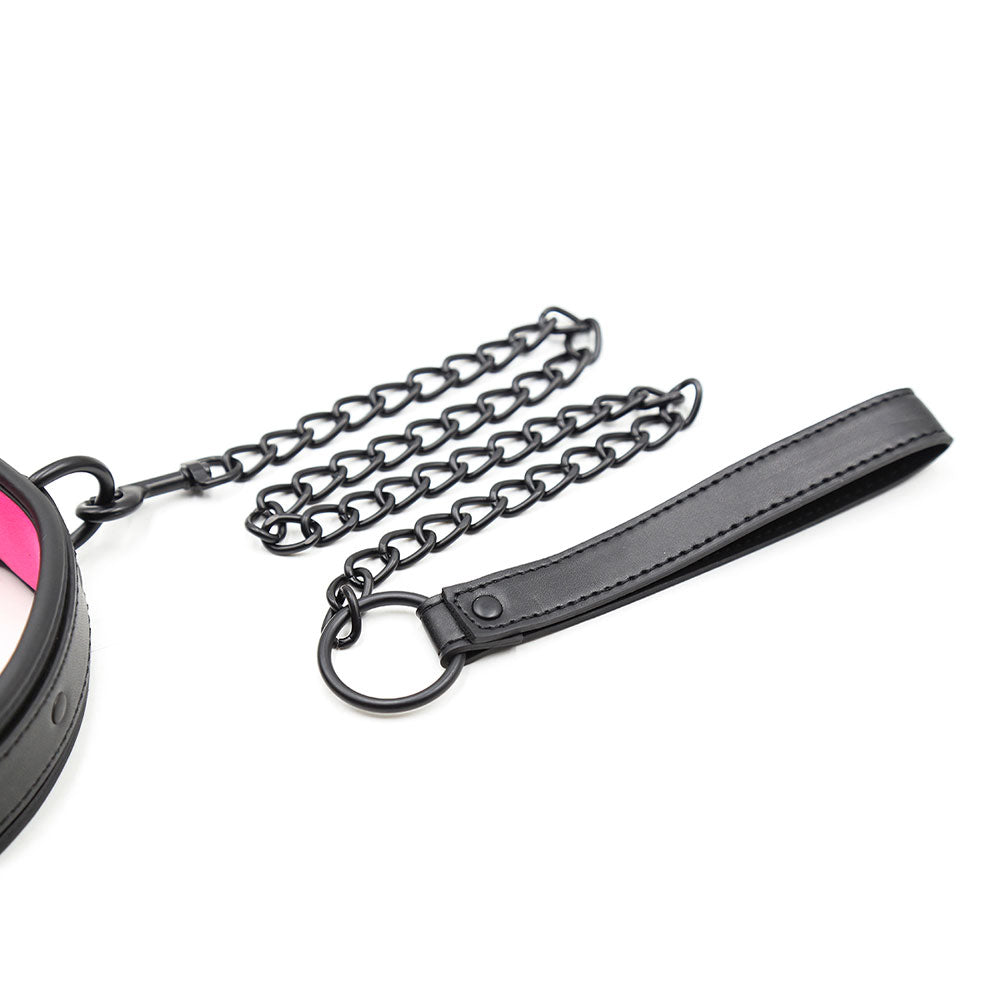 Leather Neoprene BLACK-PINK Neck Collar with Metallic Leash 60 cm - image 5