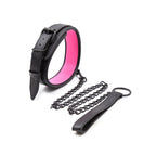 Leather Neoprene BLACK-PINK Neck Collar with Metallic Leash 60 cm - image 7