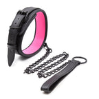 Leather Neoprene BLACK-PINK Neck Collar with Metallic Leash 60 cm