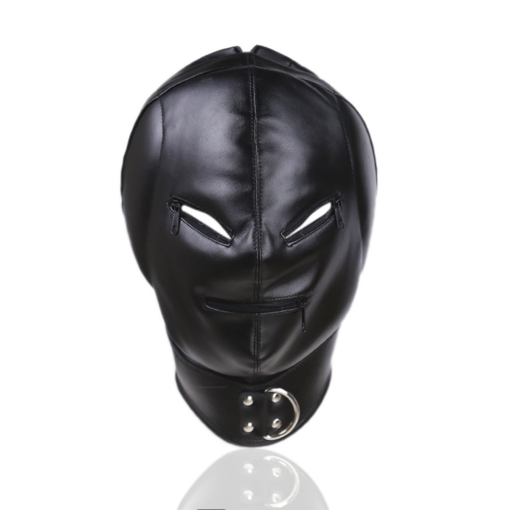 Bdsm Leather Hood with Sponge Earmuffs and mouth eyes zippers - image 3