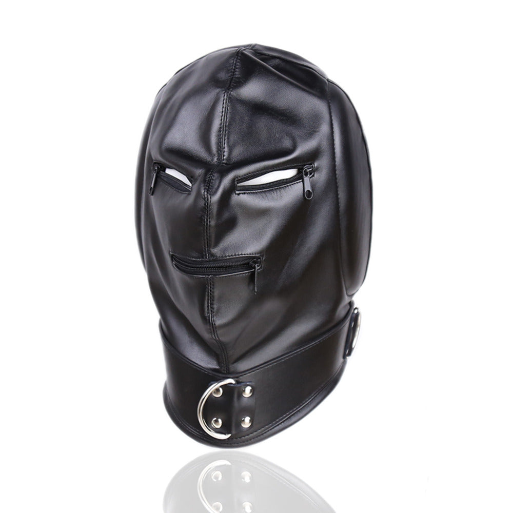 Bdsm Leather Hood with Sponge Earmuffs and mouth eyes zippers - image 4