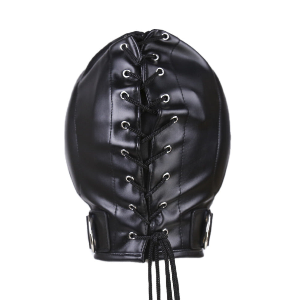 Bdsm Leather Hood with Sponge Earmuffs and mouth eyes zippers - image 6