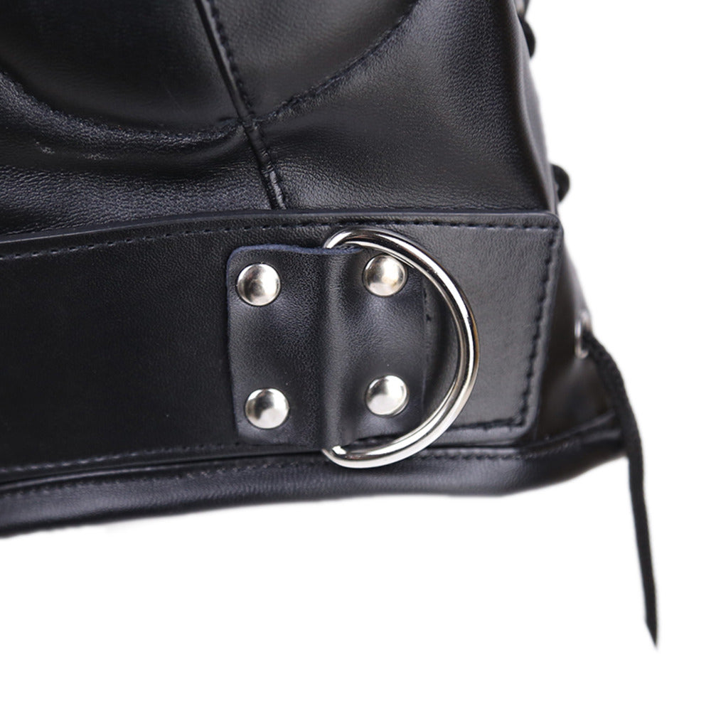 Bdsm Leather Hood with Sponge Earmuffs and mouth eyes zippers - image 7