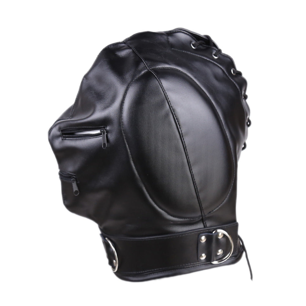 Bdsm Leather Hood with Sponge Earmuffs and mouth eyes zippers - image 5