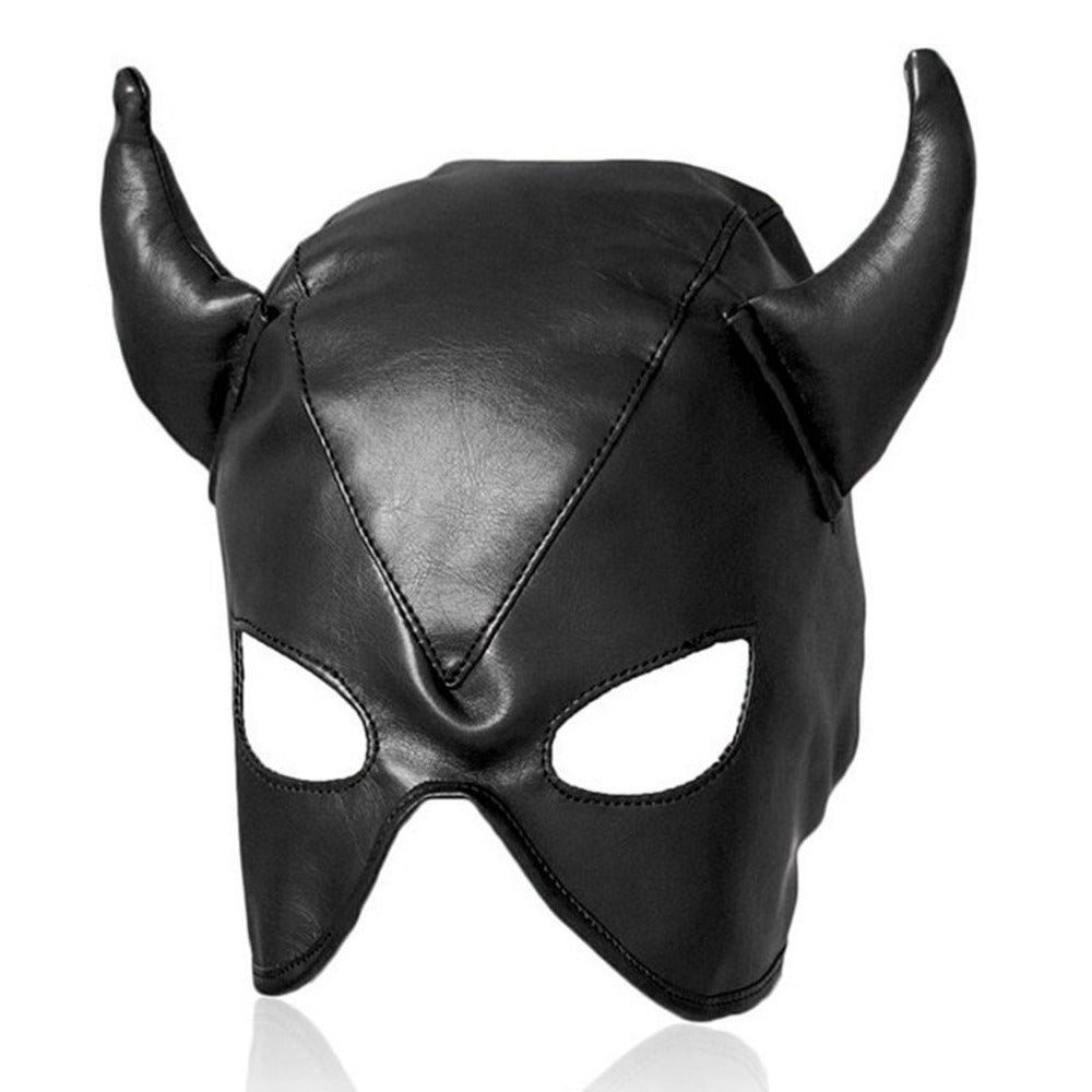Devils BLACK Leather Half Face Role Play Hood Harness Κύρια εικόνα προϊόντος