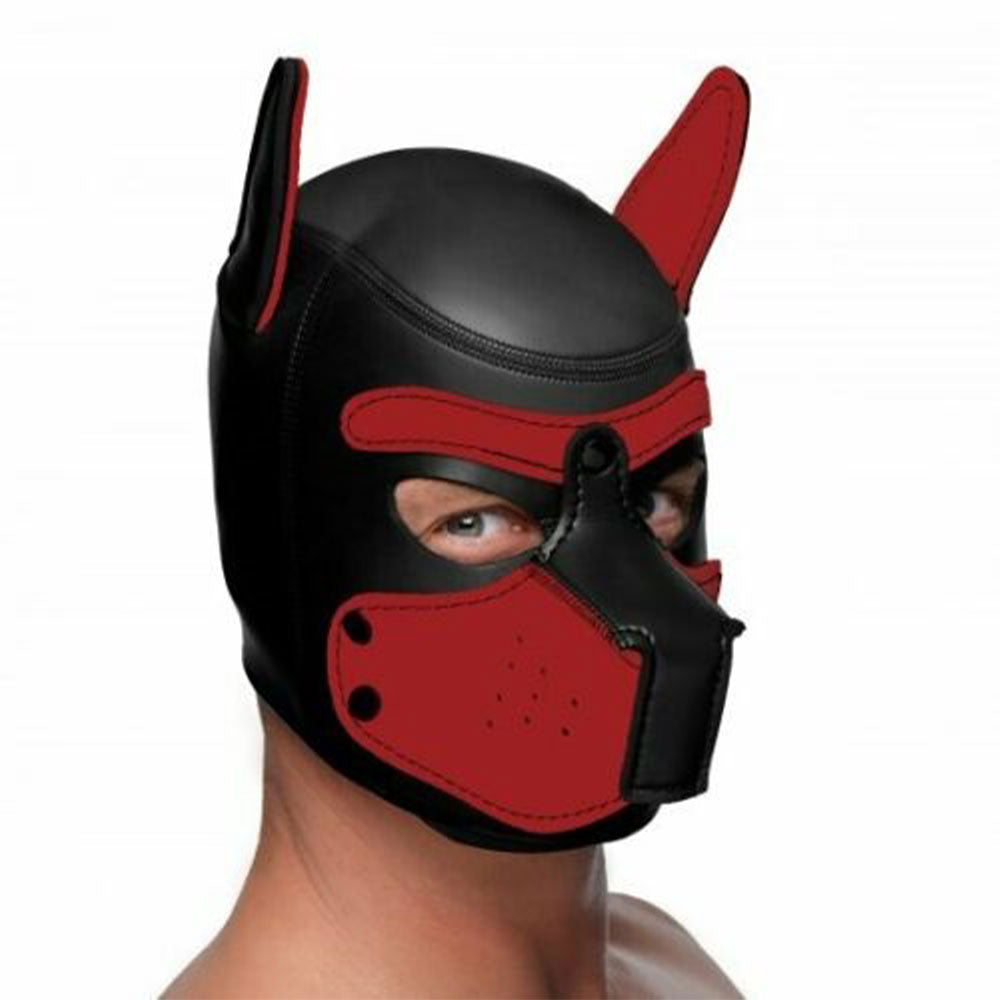 LARGE Black-Red Bondage Dog Puppy Neoprene Hood Δευτερεύουσα εικόνα προϊόντος