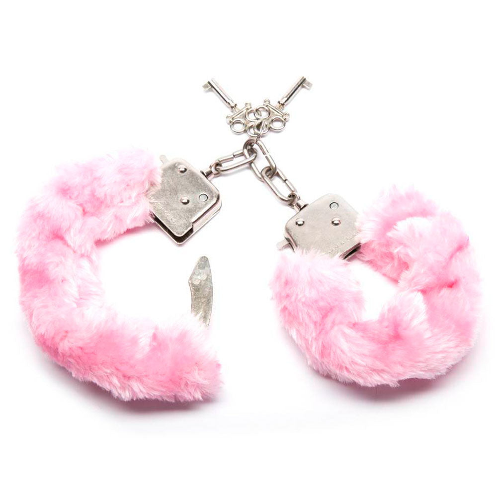 Fetish Play Pink Furry Metal Handcuffs Main image