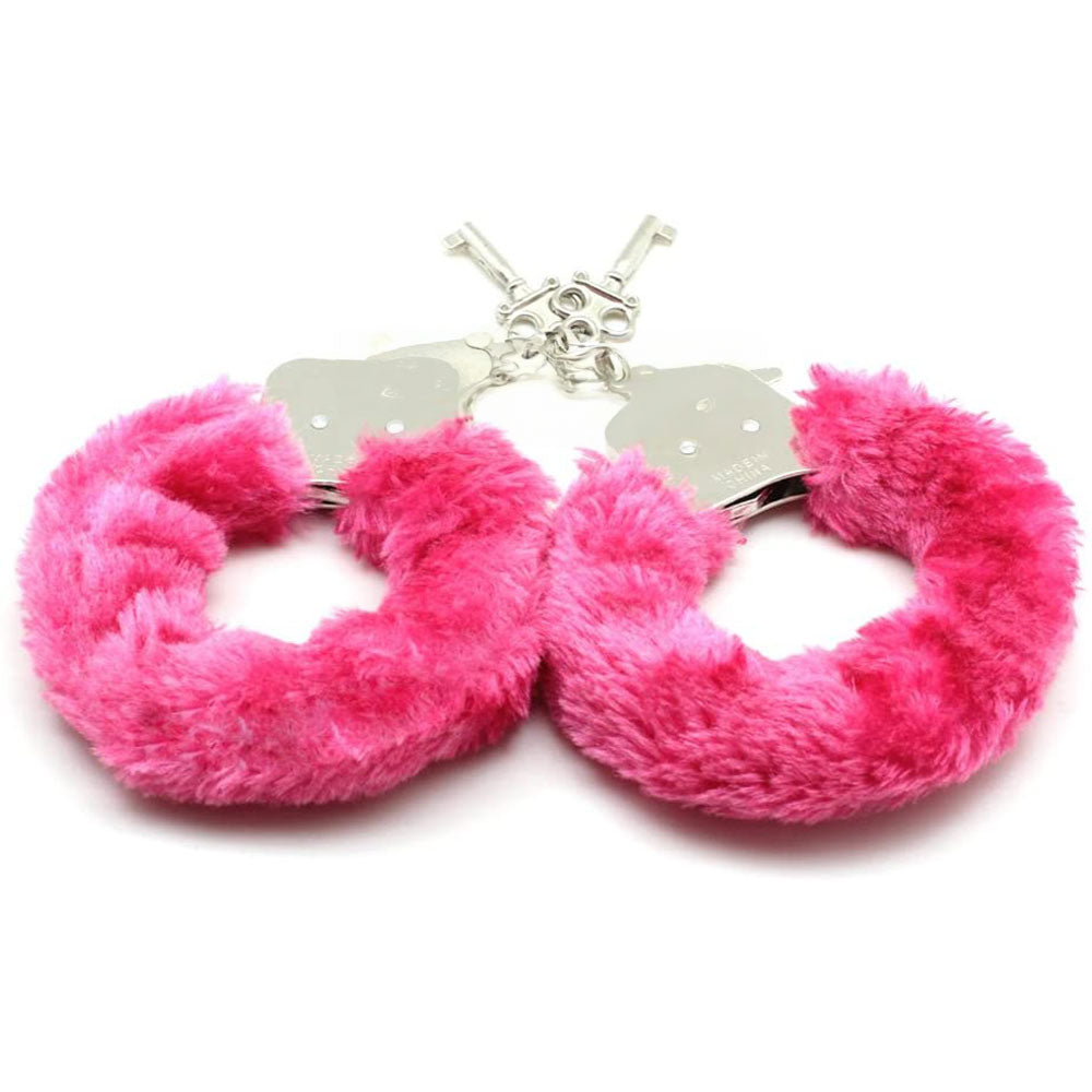 Fetish Play Pink Furry Metal Handcuffs - image 5