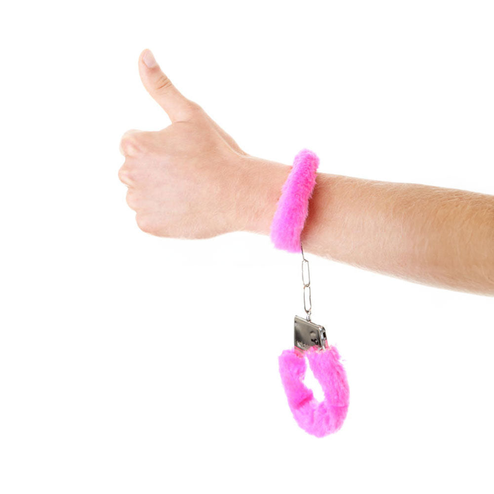 Fetish Play Pink Furry Metal Handcuffs - image 4