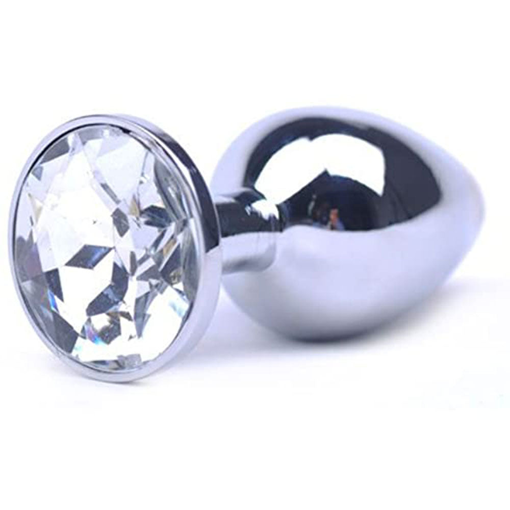 LARGE Clear Crystal Metal Butt Plug Anal Jewel 9 cm
