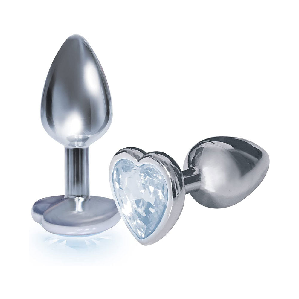 MEDIUM Heart Base Metal butt plug CLEAR 8 cm - image 3