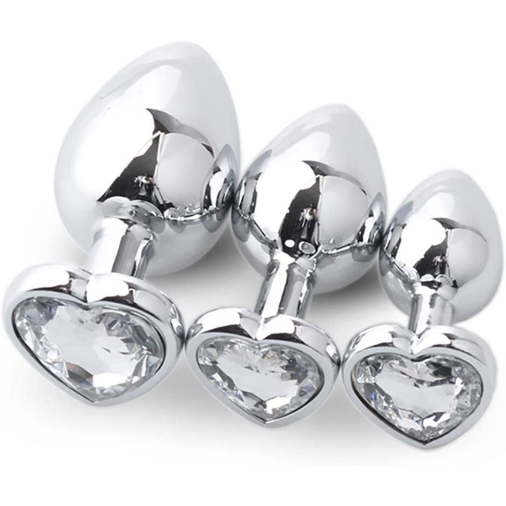 MEDIUM Heart Base Metal butt plug CLEAR 8 cm - image 5