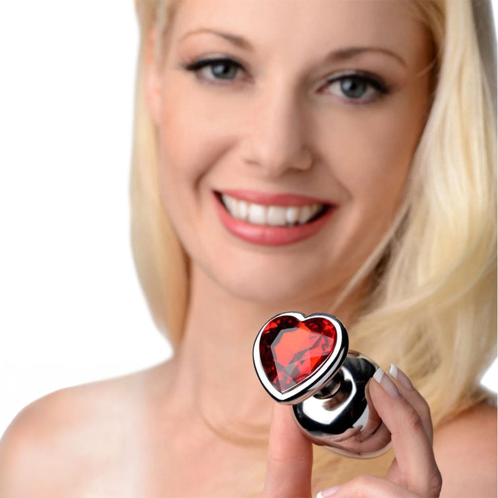 MEDIUM Heart Base Metal butt plug Red 8 cm - image 3
