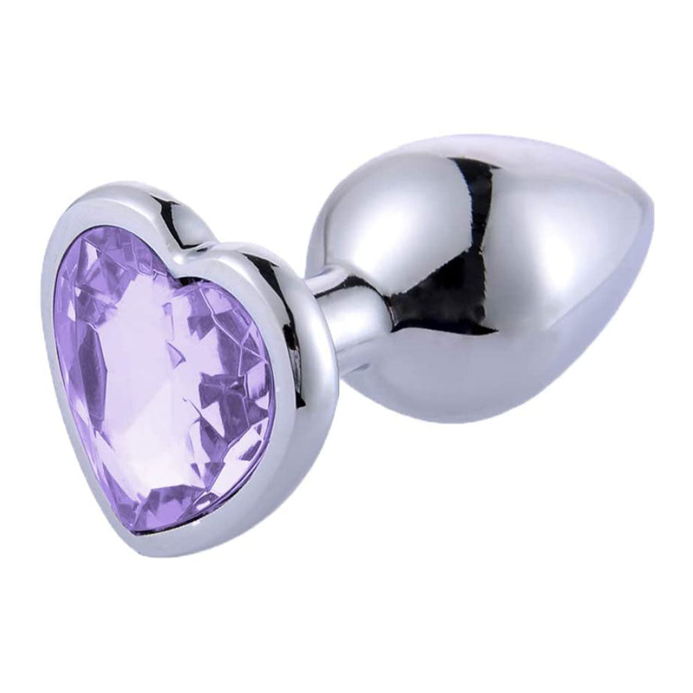 SMALL Heart Base Metal butt plug Sparkling Purple 7 cm
